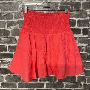 J. Crew Smocked-waist linen mini skirt coral pink 100% linen